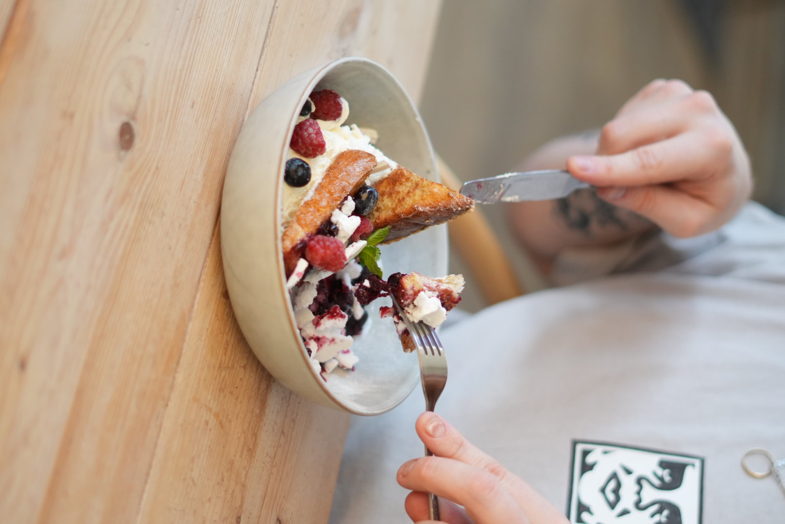 Berry french toast forkful