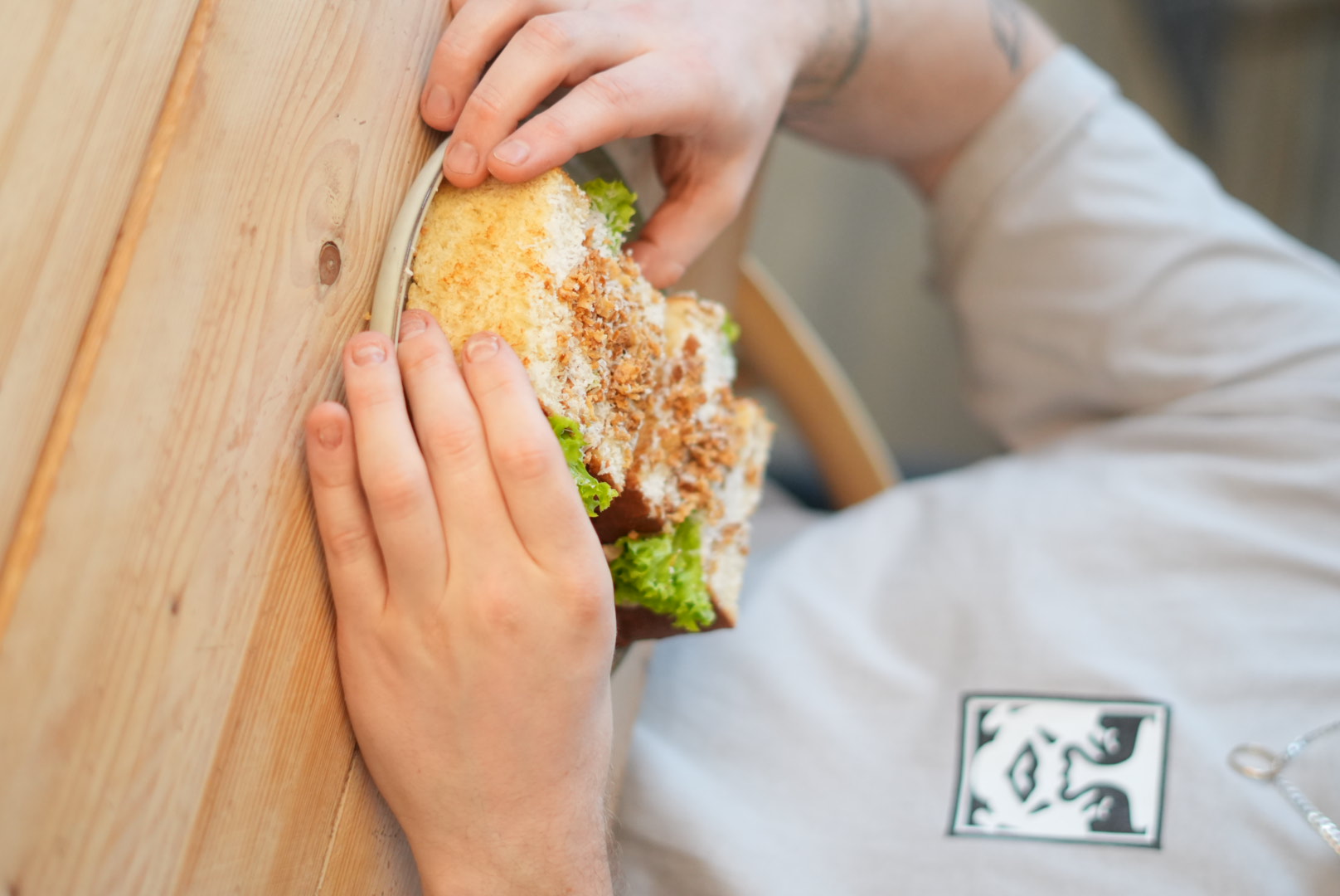 Katsu sando stacked on a small plate