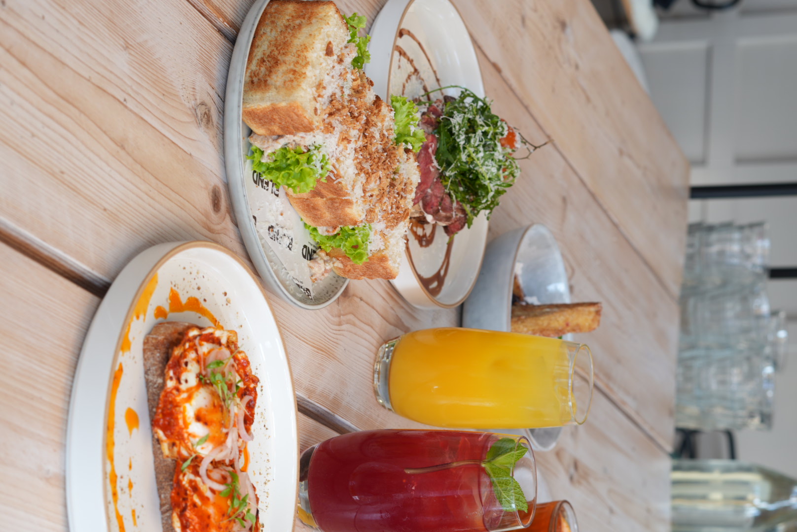 Brunch spread with steak, katsu and eggs