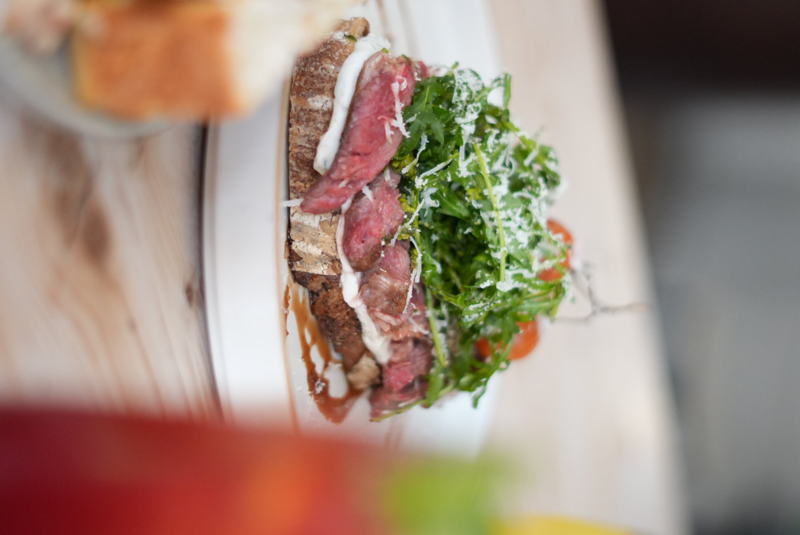 Bavette steak sourdough side angle