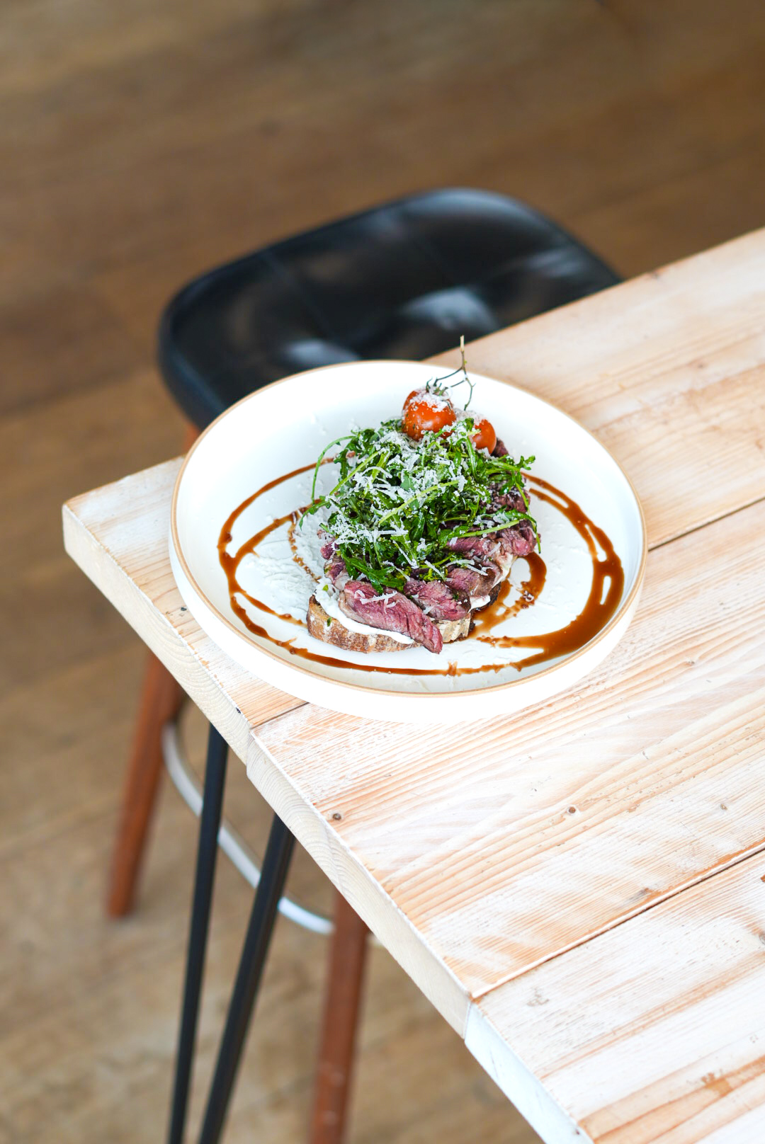 Steak on sourdough overhead
