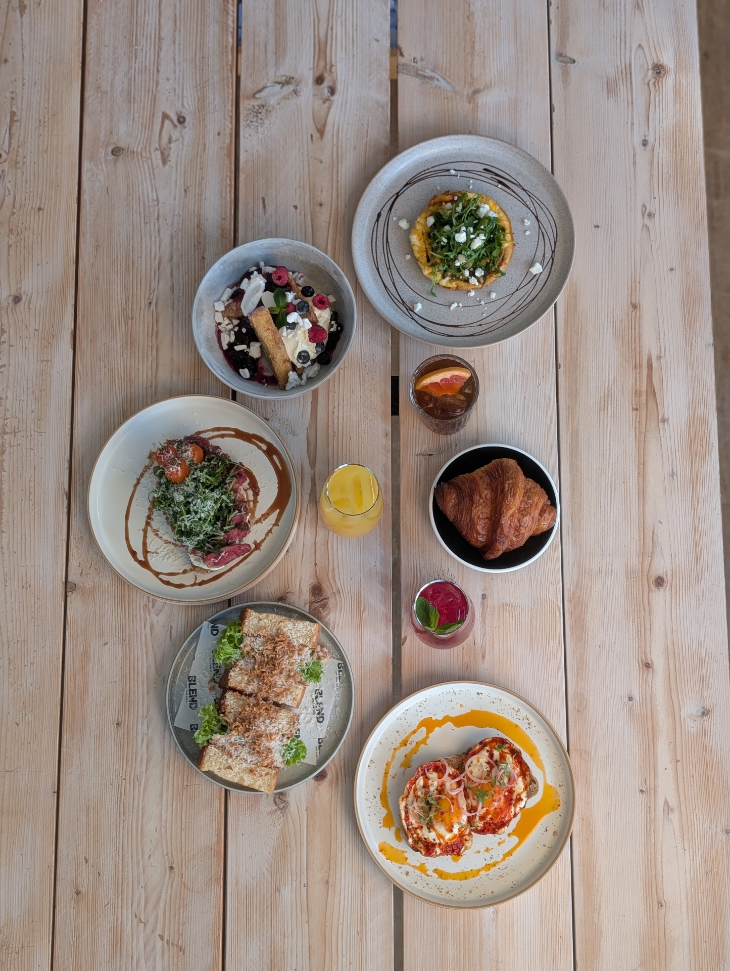 Overhead of the full Blend brunch table