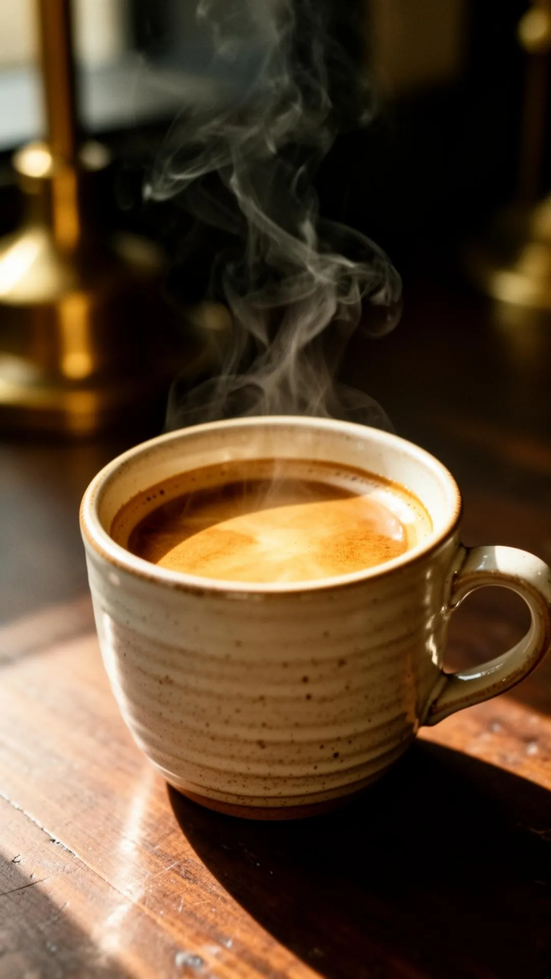 Steam rising from a fresh espresso